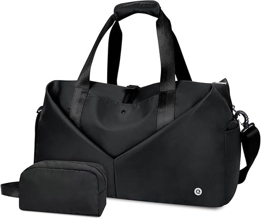 Ceneda 20" Gym Duffel Bag with Wet Pocket Shoes Compartment Portable Overnight Weekender Bag Travel bag Yoga Bag for Women (Black)