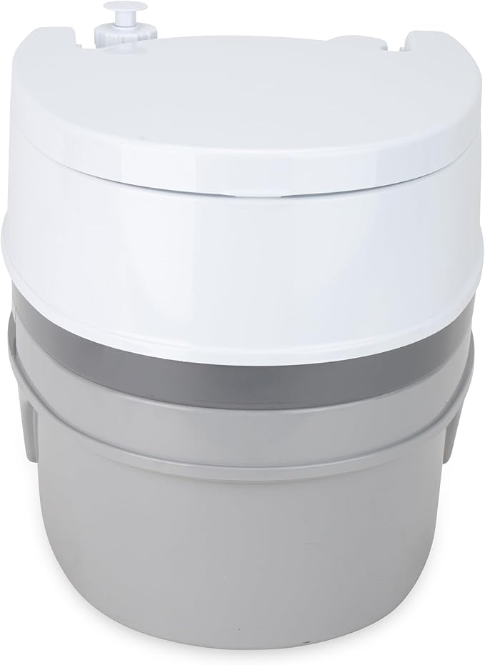 Camco RV Premium Travel Toilet - Features a 5.3-Gallon Detachable Holding Tank, Pump Flush Design & Spring-Loaded Latch (41544)