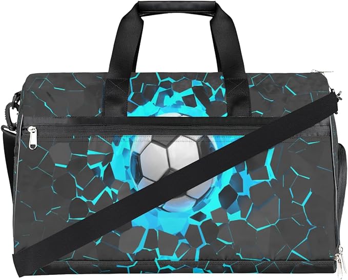 3d Light Wall Football Dry Wet Depart Duffle Overnight Bag with Shoes Compartment & Wet Pockets, Water Resistant Weekender Travel Gym Pouch For Swim Gymnastics Ballet Sleepovers