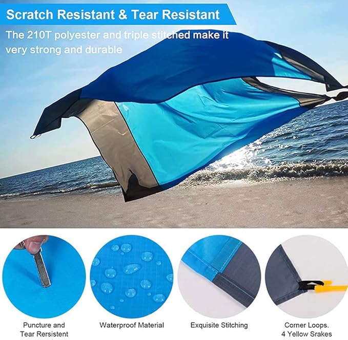 Ceresa Inc Beach Blanket Sandproof Waterproof Beach Mat, Lightweight Quick Drying Picnic Mat for Beach Camping Picnic Travel Hiking 79" X 83" for Family Outdoor Playing Supply