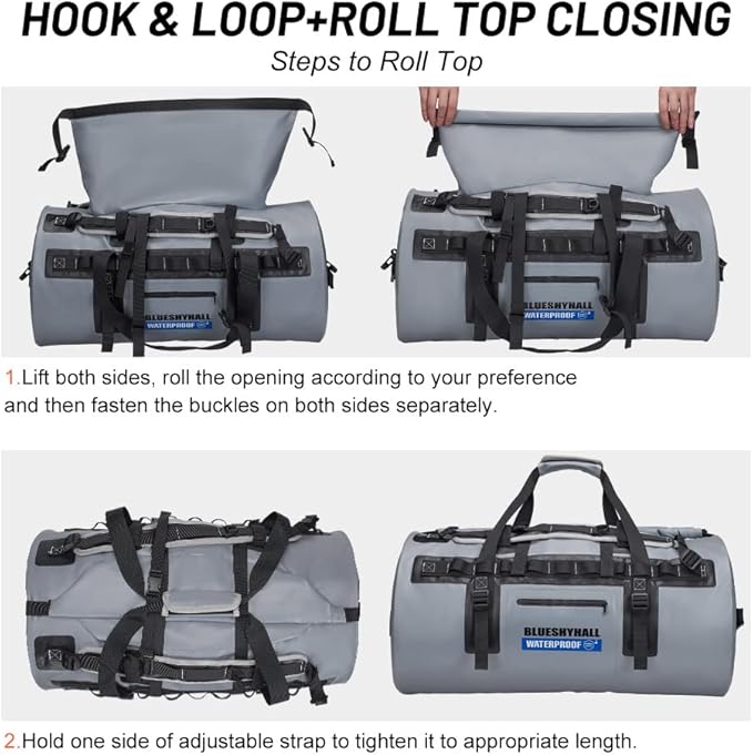 Blueshyhall 60L Waterproof Duffle Bag with Durable Handles Straps, Water Repellent Dry Sack for Motorcycle Paddleboarding Kayaking Canoeing Camping Rafting Boating (Orange)