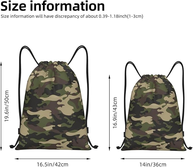 Camo Drawstring Backpack Cool Camouflage Drawstring Bags Gym Sports Bag Army Green Cinch Bag Camo Polyester Sackpack Woodland Travel Storage Bag