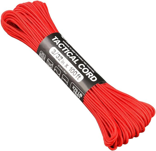Atwood Rope MFG 275 Tactical Paracord 100 Feet 4-Strand Core Nylon Parachute Cord Outside Survival Gear Made in USA | Lanyards, Bracelets, Handle Wraps, Keychain (Red)
