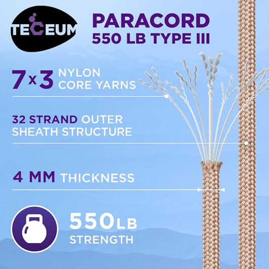 TECEUM Heavy Duty Rope 1000 – 1000ft / 200ft / 100ft / 50ft – 40+ Colors – Utility Rope for Survival & Camping Gear – Nylon String, Camping Rope, para Cord, Utility Nylon Rope, Tent Cord