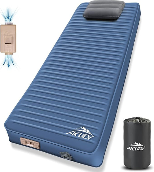 Self Inflating Sleeping Pad with Electric Pump, 4" Ultra-Thick Memory Foam Camping Pad with Pillow, 9.5 R-Value Insulated Camping Mattress, Navy Blue