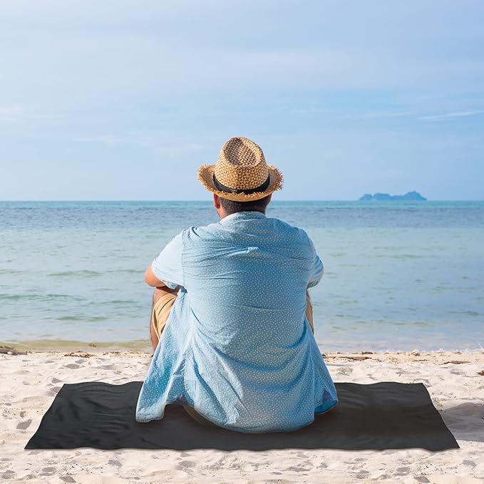 Picnic Blanket, Mini Pocket Beach Mat 27.5 x 43.3IN (1-2 People) Foldable, Lightweight Waterproof Sand Free, Foldable Thin Ground Sheet for Outdoor Camping Hiking Travel - with Hand Strap