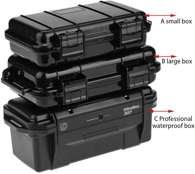 Tbest Outdoor Waterproof Shockproof Airtight Survival Box Storage Container Case Carry Box Black Dry Storage Box for Fishing Camping Hiking Outdoor Activities