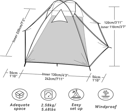 Forceatt Camping Tent 2/3/4 Person, Professional Waterproof & Windproof Lightweight Backpacking Tent Suitable for Outdoor,Hiking,Camping, Mountaineering and Travel