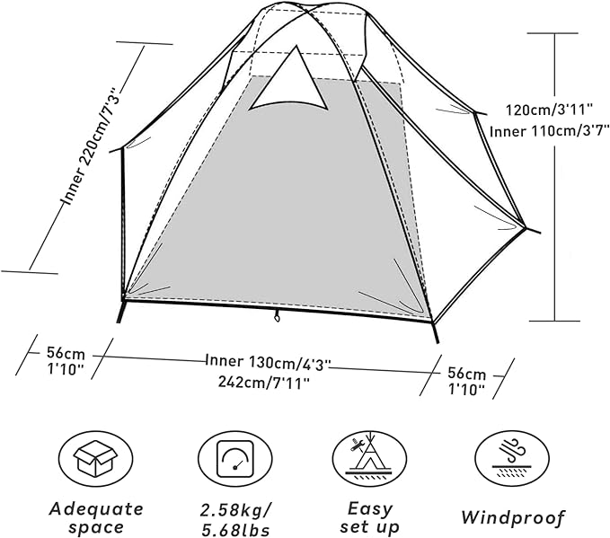 Forceatt Camping Tent 2/3/4 Person, Professional Waterproof & Windproof Lightweight Backpacking Tent Suitable for Outdoor,Hiking,Camping, Mountaineering and Travel