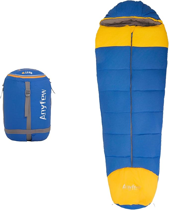 Nylon Sleeping Bag,Blue & Yellow,Flannel Cotton,Portable Tightening Bag Lightweight,Cold Weather Sleeping Bag Waterproof-Warm Camping Hiking Outdoor Travel Hunting