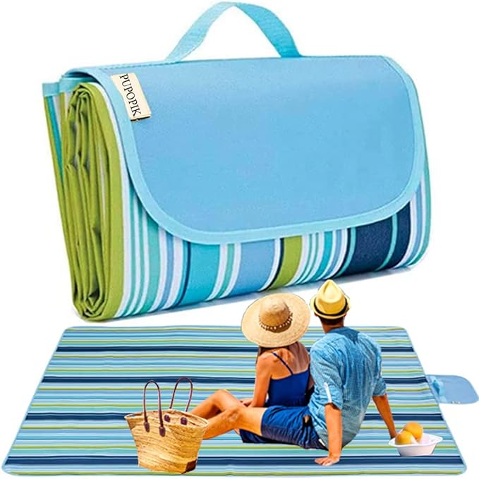 Extra Large Beach Blanket Outdoor Picnic Blankets, Foldable Waterproof Sand Free Beach Mats Picnic Mat for Festival BBQ Park Grass Lawn Camping Hiking Travel Concerts (Blue 2, 80x60 in)