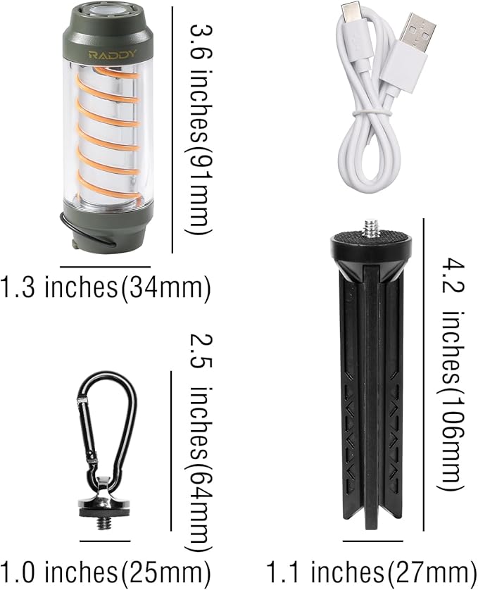 Raddy CL-1 Portable Rechargeable Flashlight with 7 Light Modes, IPX6 Waterproof, with Carabiner and Stand, for Hiking, Fishing, Emergency, Power Outage