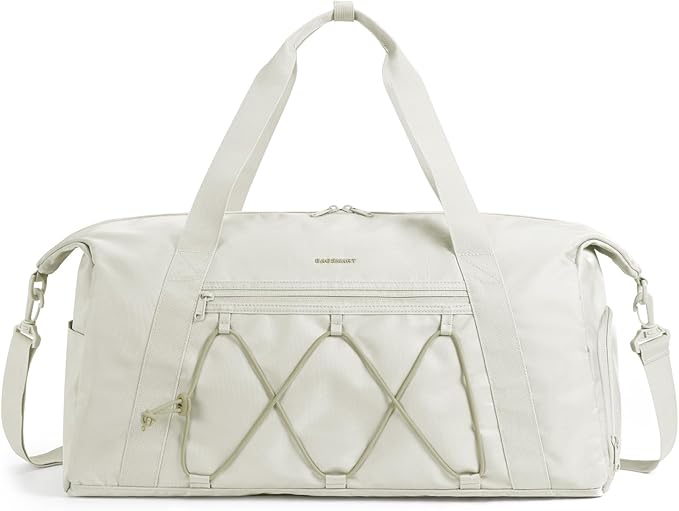 BAGSMART Small Gym Bag With Shoe Compartment & Wet Pocket, Lightweight Sports Travel Duffel Bag, Carry On Bag Weekender Overnight Bag, Water Resistant Sports Gym Tote Bags Swimming Yoga, Beige