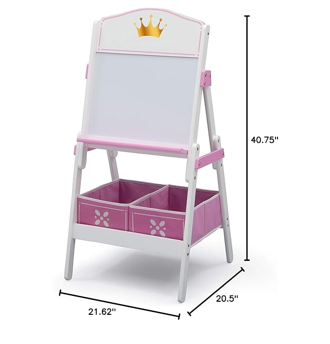 Delta Children Princess Crown Wooden Activity Easel with Storage - Ideal for Arts & Crafts, Drawing, Homeschooling and More - Greenguard Gold Certified, White/Pink