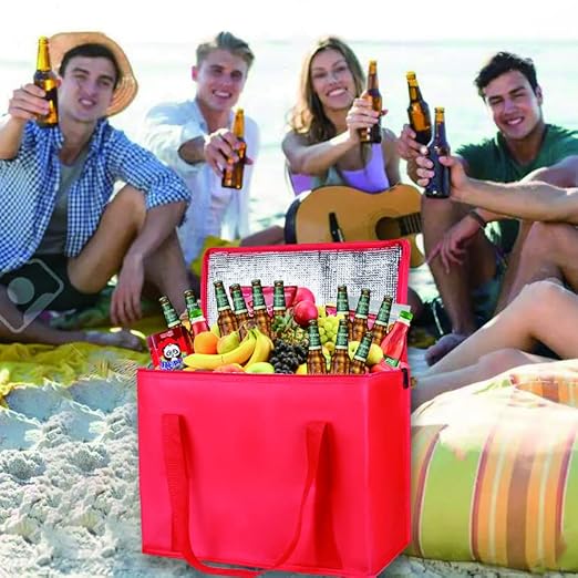 musbus beach bag with cooler Insulated insulation Grocery bags,shopping Red, Reusable, Heavy Duty, zipped zipper,Collapsible,tote,cooler,groceries,for car,Recycled Material Warm Foldable bag…