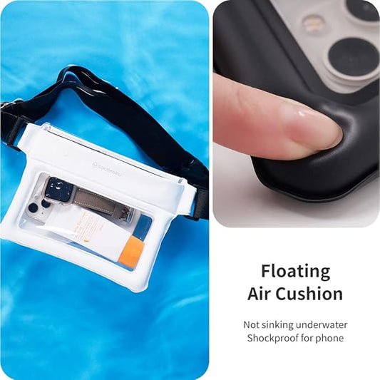 Sinjimoru Clear Waterproof Fanny Pack, Adjustable Strap Floating Crossbody Waist Belt for Swimming Paddling Snorkeling, Lockable Travel Beach Bag - Black