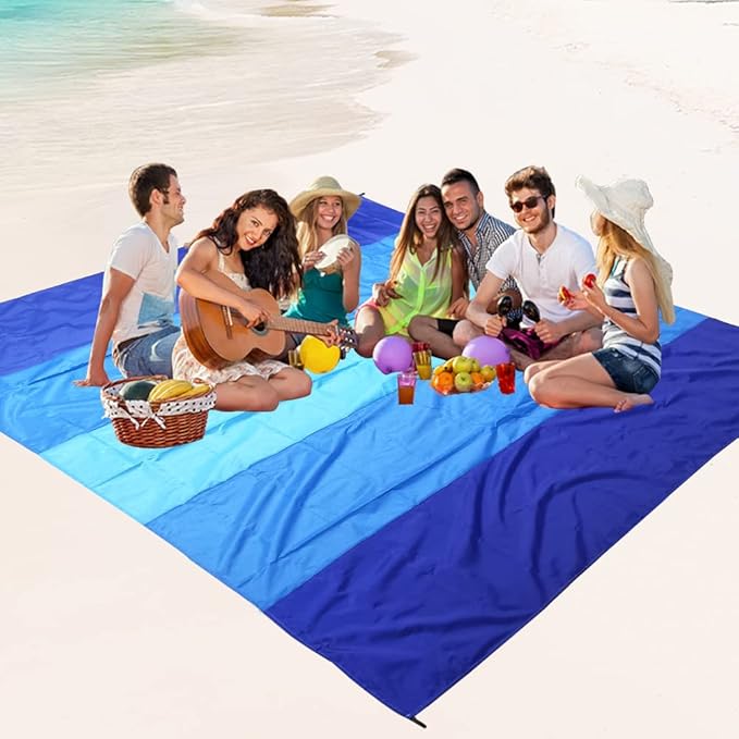 Beach Blanket, Sandproof Beach Mat 120in X 108in for 2-8 Adults Waterproof Quick Drying Outdoor Picnic Mat for Travel, Camping, Hiking