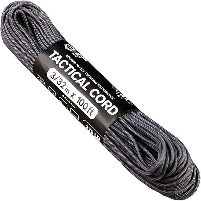 Atwood Rope MFG 275 Tactical Paracord 100 Feet 4-Strand Core Nylon Parachute Cord Outside Survival Gear Made in USA | Lanyards, Bracelets, Handle Wraps, Keychain (Graphite)