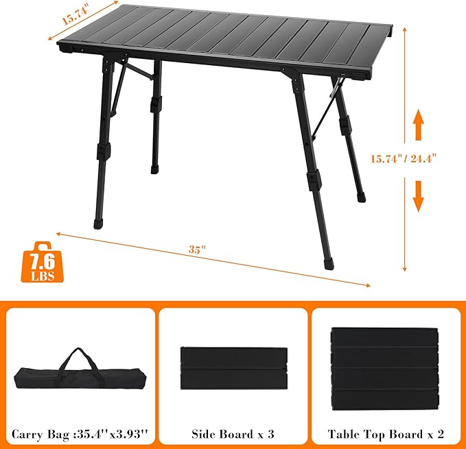 Folding Camping Table, Portable Outdoor IGT Camp Table, Foldable Picnic Table, Outdoor IGT Cook System with Carry Bag, Ultralight Aluminum, Adjustable Height, for Beach, Backyard,BBQ