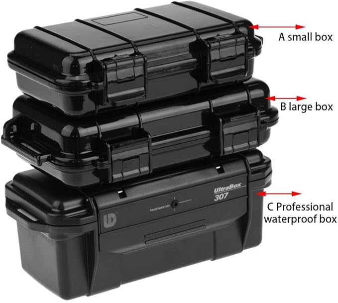 Tbest Outdoor Waterproof Shockproof Airtight Survival Box Storage Container Case Carry Box Black Dry Storage Box for Fishing Camping Hiking Outdoor Activities