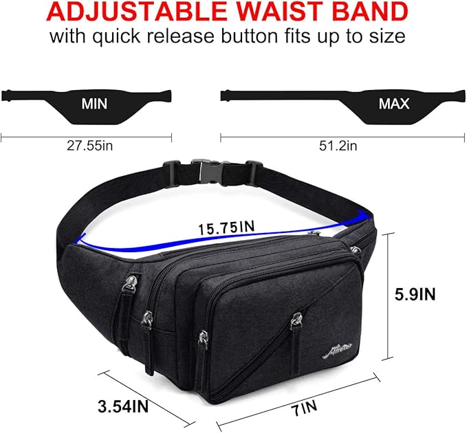 Fanny Pack Waterproof Waist Bag Pack Men Women Hip Bum Bag With Water Bottle Holder Adjustable Strap Suitable For Outdoors Workout Traveling Hiking Cycling Dog Walking Pouch Bag(black)