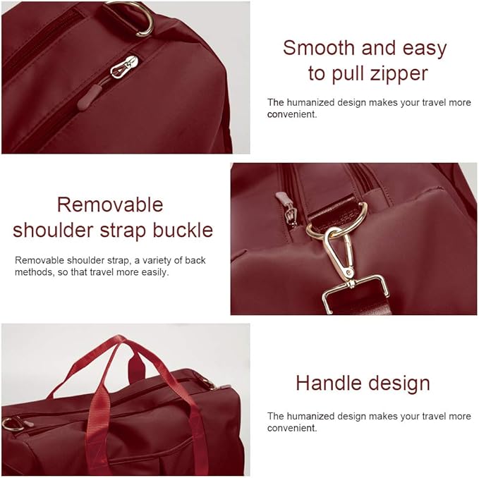Blackwheel Sports Gym Bag With Shoe Bag Wet Bag Duffle Bag Waterproof Travel Bag for Women Cute Gym Bag Wine-Red 29L
