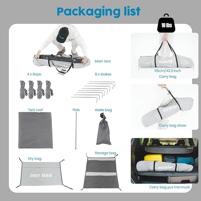 Camping Shower Tent Deluxe Changing Room Easy Set Up Privacy Shelter,Large Toilet Tent 2 Rooms with Floor Drain Design for Beach, Camping,Hiking with Stakes and Ropes for Stability