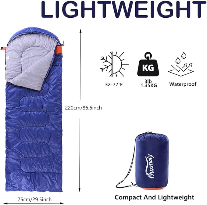 Camping Sleeping Bag 3 Seasons Lightweight &Waterproof with Compression Sack Camping Sleeping Bag Indoor & Outdoor for Adults & Kids