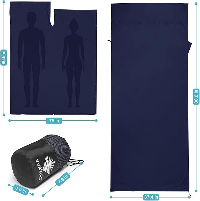 Sleeping Bag Liner, Self Tan Sleep Sack, Adult Sleep Sack, Two-Way-Zipper Expose Feet Separately, Portable Single Camping Travel Sheets for Hotel,Hostels,Business Trips