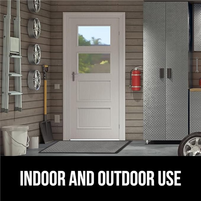 GORILLA GRIP 100% Waterproof All-Season WeatherMax Doormat, Durable Natural Rubber, Stain and Fade Resistant, Low Profile, Indoor Outdoor Door Mats, Easy Clean Patio Entrance Mat, 17x29, Steel Diamond