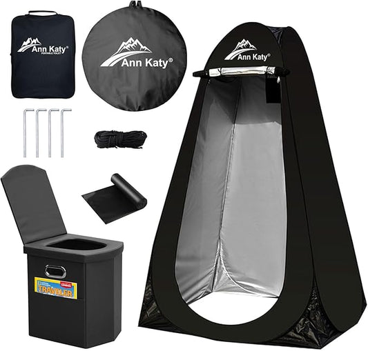 Portable Toilet with Pop Up Privacy Tent,XL Large Portable Toilet for Adults, Outdoor Camping Shower Tents Changing Room Emergency Folding Toilet Tent Kit with Carry Bag for Camping/Hiking