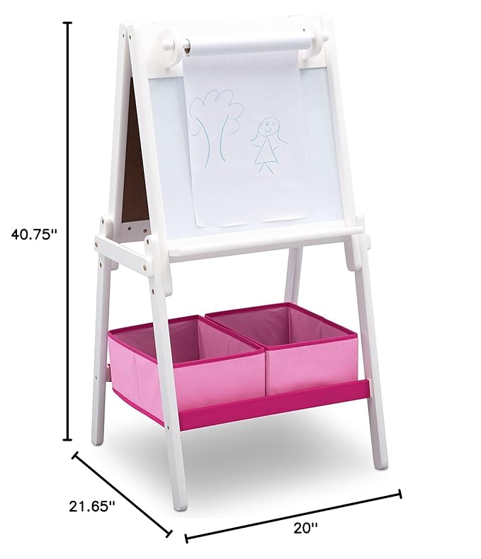 Delta Children MySize Kids Double-Sided Storage Easel -Ideal for Arts & Crafts, Drawing, Homeschooling and More, Bianca White