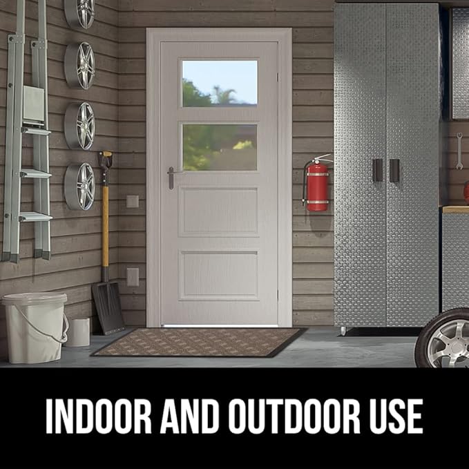 GORILLA GRIP 100% Waterproof All-Season WeatherMax Doormat, 47x35, Durable Natural Rubber, Stain and Fade Resistant, Low Profile, Indoor Outdoor Door Mats, Easy Clean Entry Mat, Taupe Basket Weave