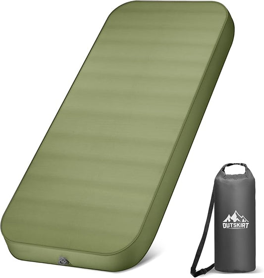OUTSKIRT Camping Sleeping Pad, 9.5 R-Value Insulated Camping Mat, 4" Thick Self Inflating Sleeping Pad, Foam & Air Camping Mattress, Portable All Season Camping Pad for Camp/Tent/Car/Truck/Cot