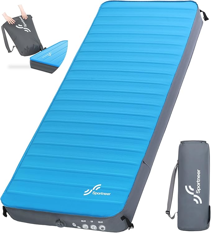Sportneer Self Inflating Sleeping Pad, 4" Ultra-Thick Elasticity Foam Camping Mat with 10 R Value, 4-Season Insulated Durable Camping Pad Air Mattress for Car Travel Tent Home, 78" x 30"