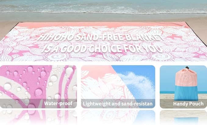 Beach Blanket Waterproof Sandproof Extra Large Beach Mat 79" X 83"/120"x108"for 1-8 Adults Quick Drying Durable Outdoor Picnic Mat for Beach Travel Camping Hiking