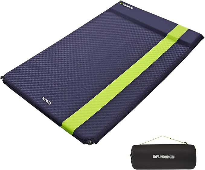 FUNDANGO Double Self Inflating Sleeping Pad for Camping Sleeping Mat with Built-in Pillow, Portable Lightweight Large Inflatable Foam Air Mattress 2 Person for Backpacking, Tent, Car,Travel, Outdoor