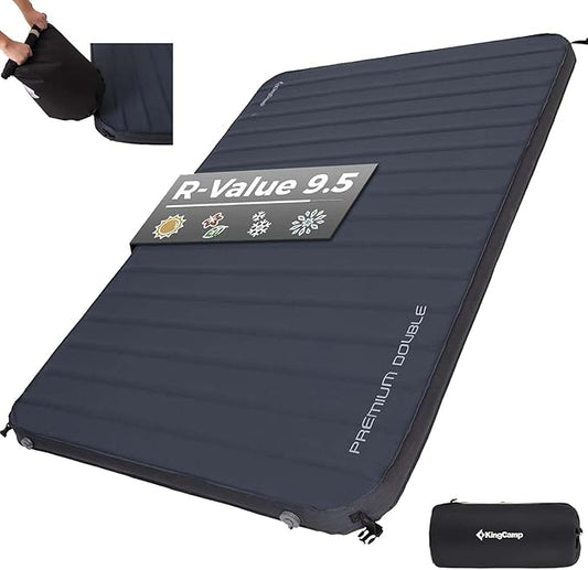 KingCamp Self Inflating Sleeping Pad for Camping Ultra Thick Double Single Foam Mattress High R Value Camping Air Pad Mat, Multi Colors & Sizes