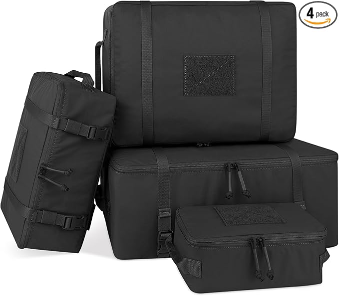 PETAC GEAR 4 PCS Tactical Modular Packing Cubes with Waterproof Material, Large Capacity Storage Bag, Easy Clean Outdoor Travel Organize Storage Pouches Bags (BK)