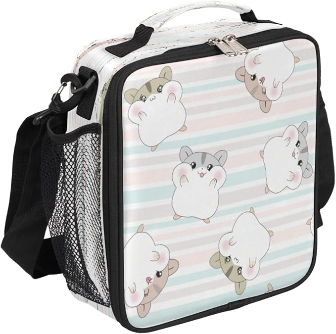 Pardick Cute Hamster Lunch Bag for Girls Boys,Hamster Insulated Lunch Box Kids with Adjustable Shoulder Strap,Waterproof Students Lunch Tote Cooler Bag for School Picnic Travel Outdoor