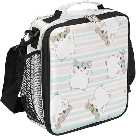 Pardick Cute Hamster Lunch Bag for Girls Boys,Hamster Insulated Lunch Box Kids with Adjustable Shoulder Strap,Waterproof Students Lunch Tote Cooler Bag for School Picnic Travel Outdoor
