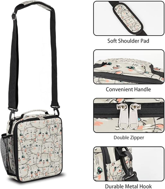 cfpolar Insulated Lunch Bags Animal Kitten Cats Lunch Box for Men Boys Girls Reusable Mini Cooler Lunch Tote Lunchbox Thermal Meal Tote Kit with Shoulder Strap for Work School Picnic