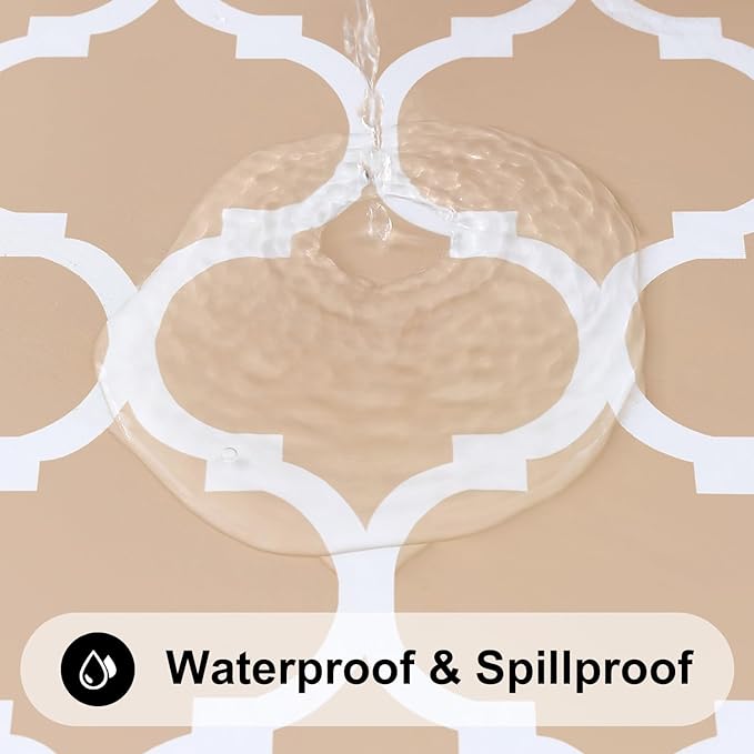 Smiry Rectangle Picnic Table Cover, Waterproof Elastic Fitted Camping Tablecloths for 5 Foot Tables, Wipeable Flannel Backed Vinyl Tablecloth Protector for Indoor, Outdoor (Khaki, 30x60 Inches)