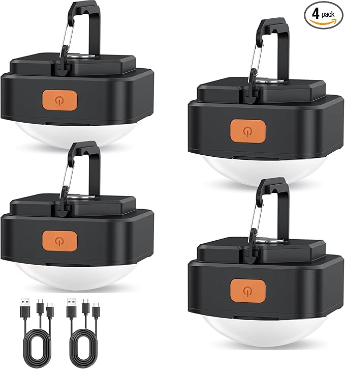 Rechargeable Camping Lights FLY2SKY 4 Pcs Tent Lights Mini Flashlight Portable LED Camping Lantern Survival Gear Camping Accessories for Hiking Backpacking Fishing Hurricane Emergency Outage