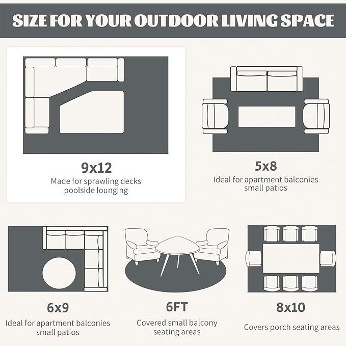 Ileading Outdoor Plastic Straw Rug 9x12ft Funny Floral Style Reversible Patio Area Rugs Waterproof Non Shedding Portable Carpets for Rv Outside Deck Pool Beach Picnic Camping (Grey)