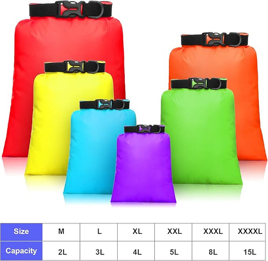 Shappy 6 Pcs Waterproof Dry Bag Set 6 Sizes Lightweight Sacks and Long Adjustable Shoulder Strap Outdoor Water Proof Keep Gear Dry Bag Stuff Sacks for Backpacking, Boating, Hiking, Camping (Bright)