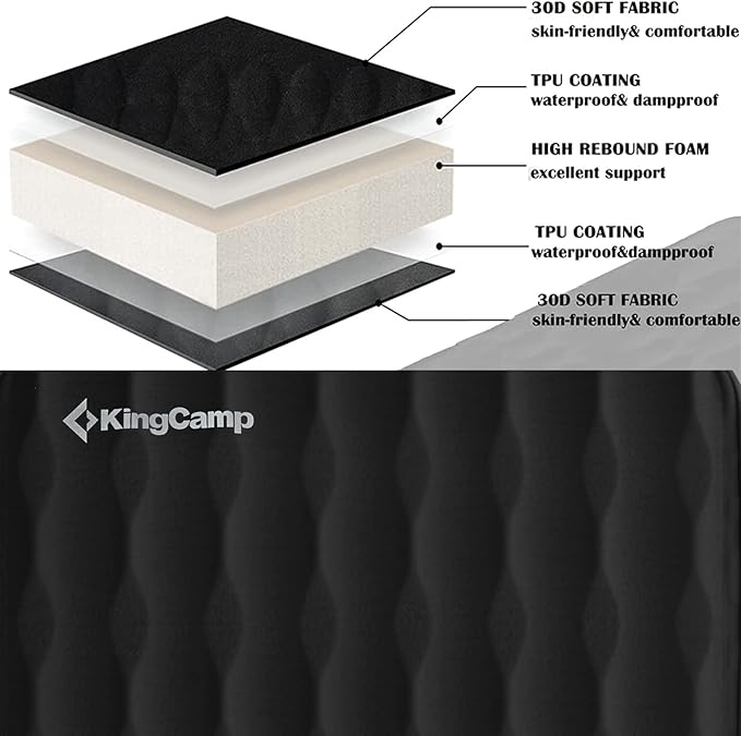 KingCamp Self Inflating Sleeping Pad for Camping Ultra Thick Double Single Foam Mattress High R Value Camping Air Pad Mat, Multi Colors & Sizes