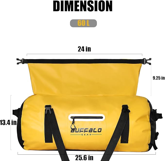 Buffalo Gear Waterproof Duffle Bag 40L 60L 80L Roll-top Dry Bag Heavy Duty Waterproof Duffel Travel Bag for Kayaking Rafting Boating Fishing Camping