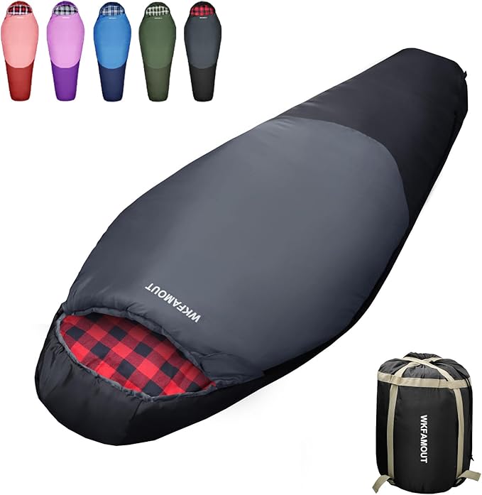 Cold Weather Mummy Sleeping Bag Flannel 0 Degree Winter Sleeping Bag Machine Washable Heavy Duty for Adults,Teenager with Compression Sack 4 Seasons for Camping Hiking Traveling