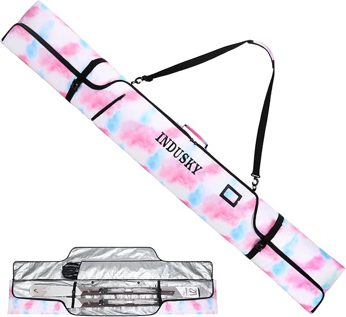 Padded Ski Bag - Waterproof, Adjustable Length, Fits Skis Up to 200cm, Portable Snow Travel Bag with Removable Shoulder Strap